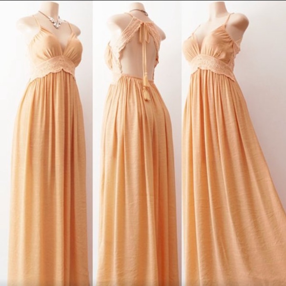 BNWT Yellow Crochet Lace Open Back Maxi Dress